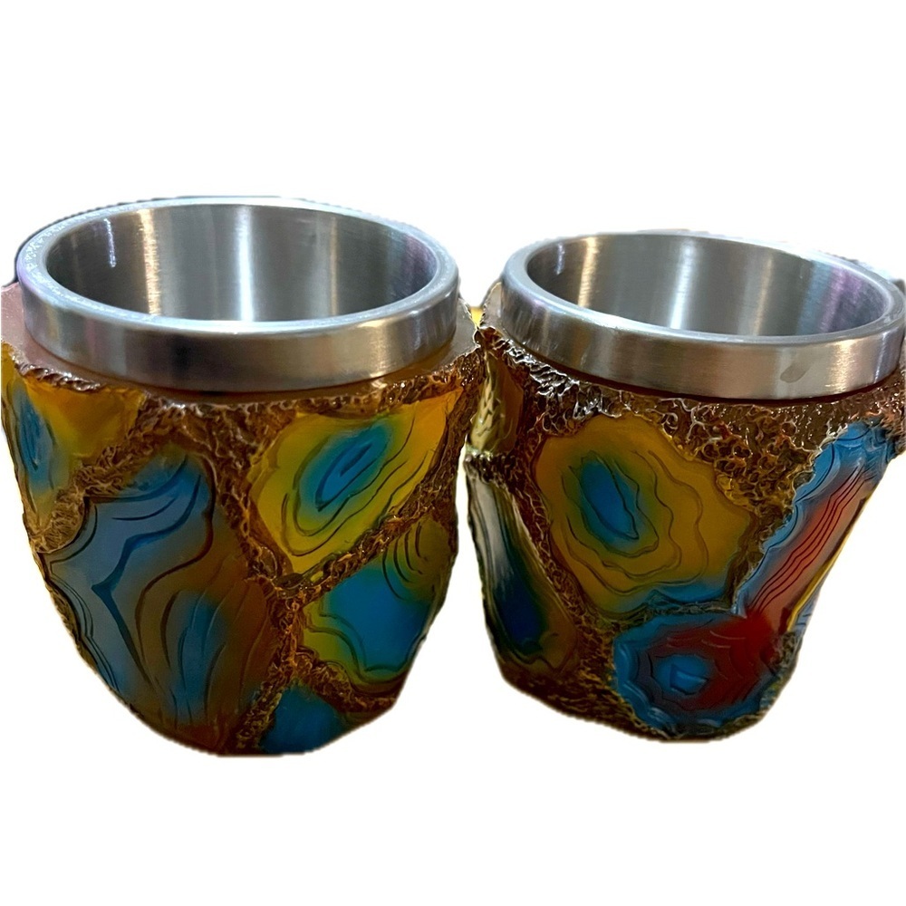 Colorful Agate-Inspired Mugs With Stainless Steel Inserts (2)